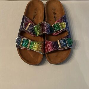 Girls Atalina multi-colored rainbow rhinestone sandals